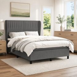 Box Spring Bed with Pocket Spring Mattress Dark Grey Double 137x187cm Fabric