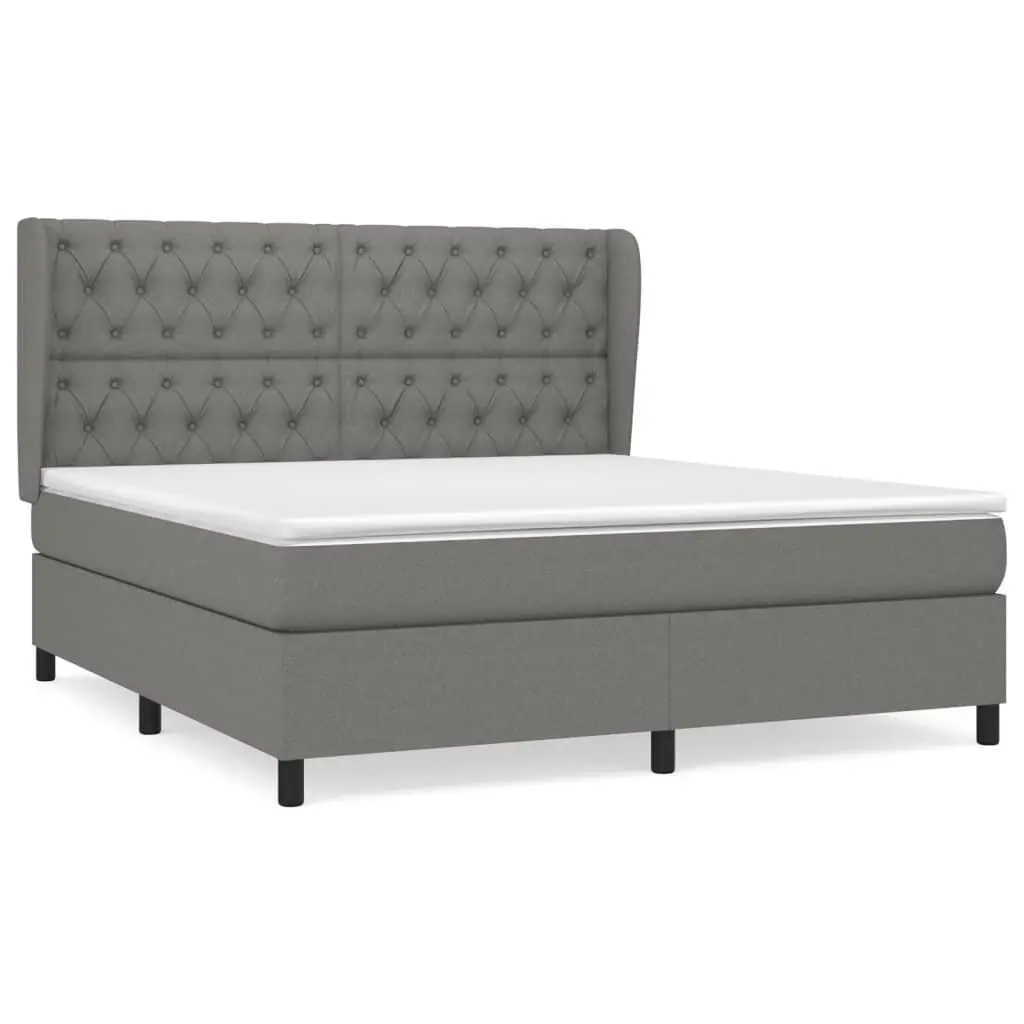 Queen Size Box Spring Bed with Adjustable Headboard and Pocket Spring Mattress Grey Fabric