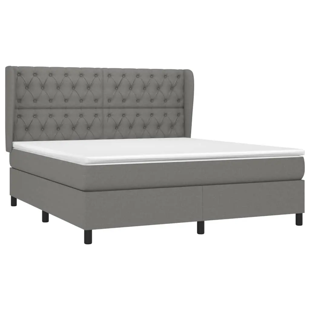 Queen Size Box Spring Bed with Adjustable Headboard and Pocket Spring Mattress Grey Fabric
