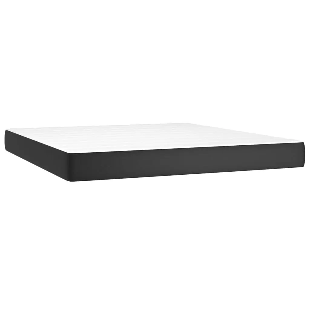 Box Spring Bed with Pocket Spring Mattress Black Faux Leather Queen Size