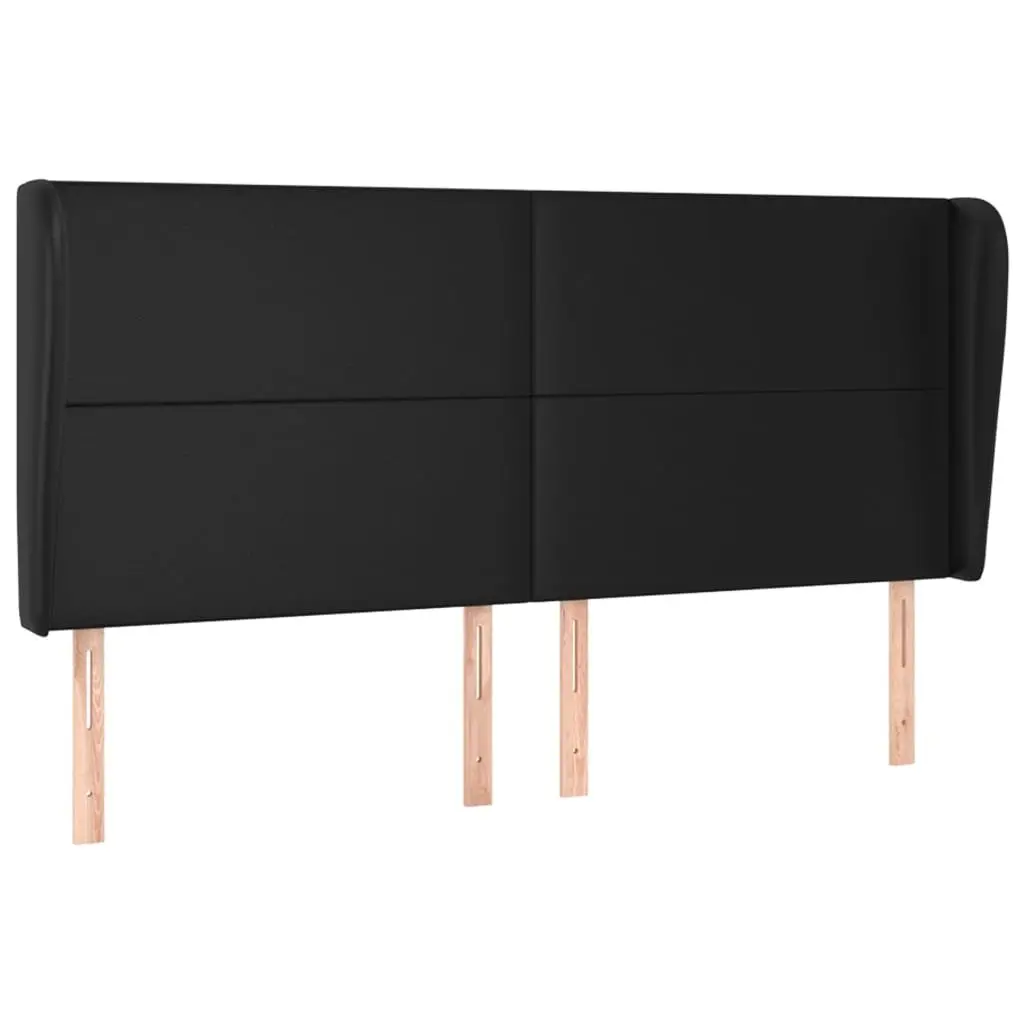 Box Spring Bed with Pocket Spring Mattress Black Faux Leather Queen Size