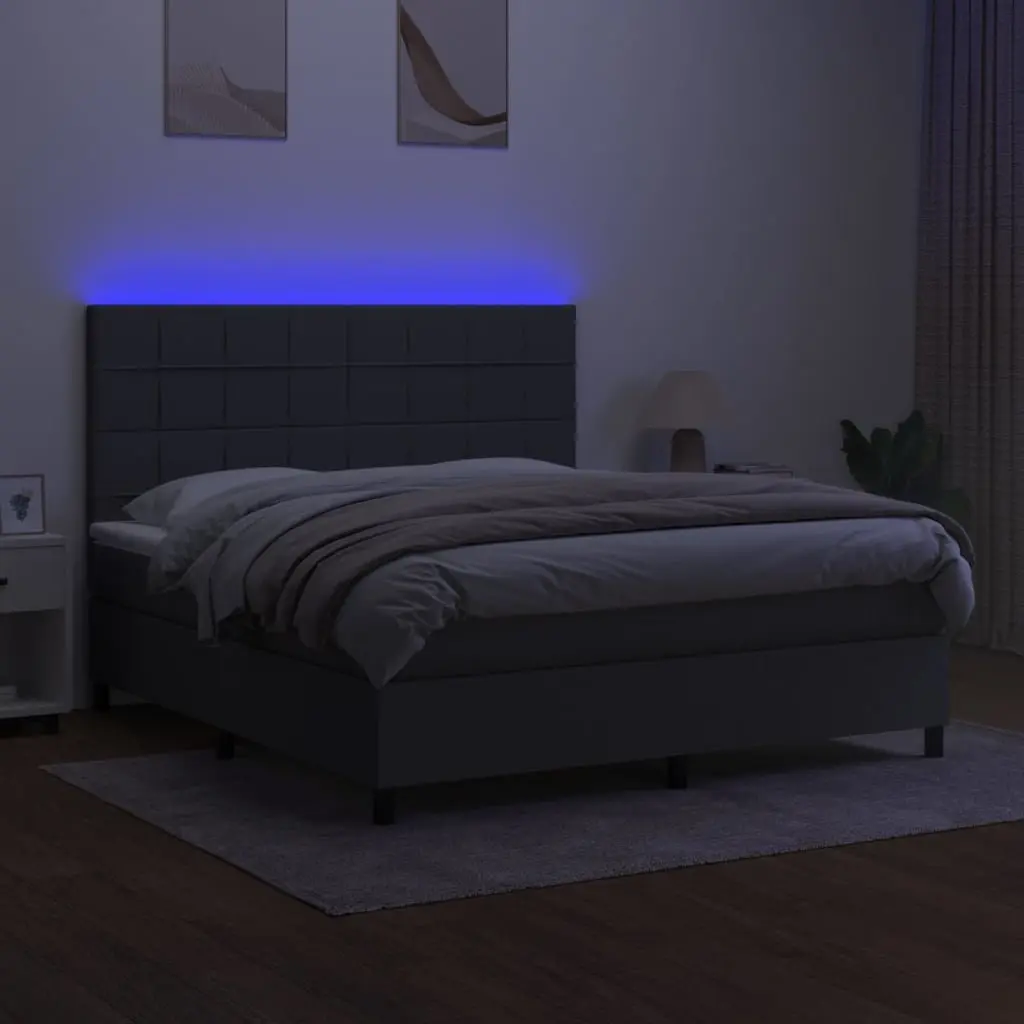 Queen Size Box Spring Bed with Adjustable Headboard and Pocket Mattress in Grey Fabric