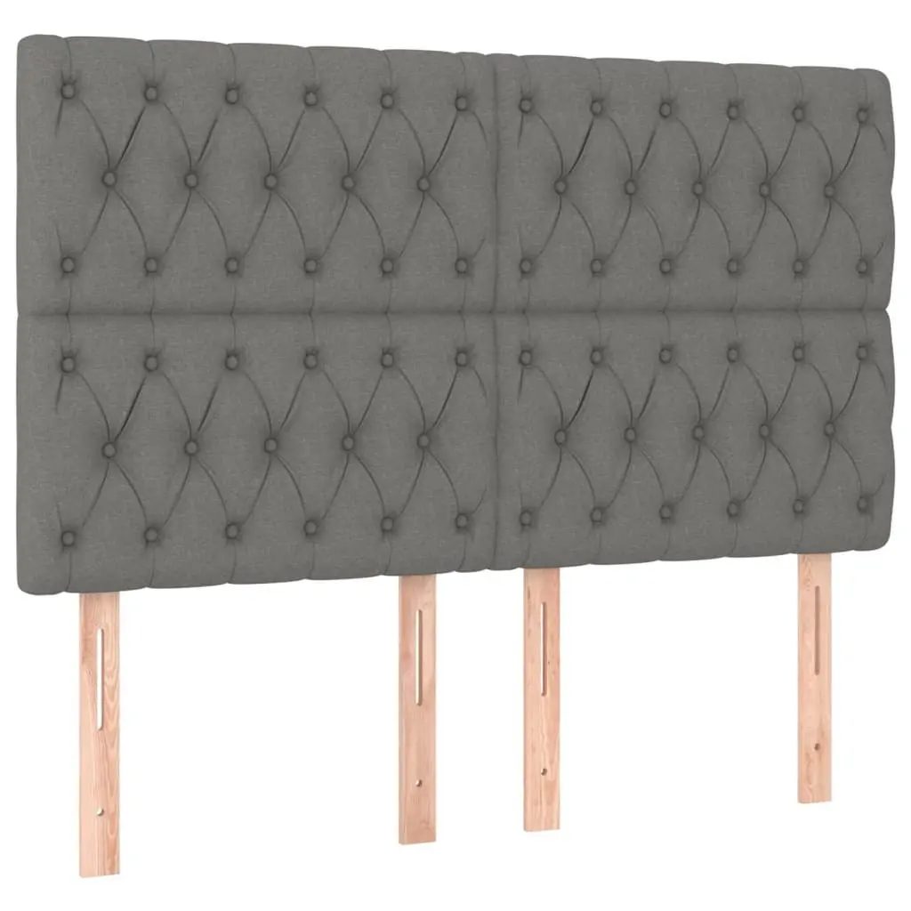 Box Spring Bed with LED Headboard Grey Fabric Queen Size