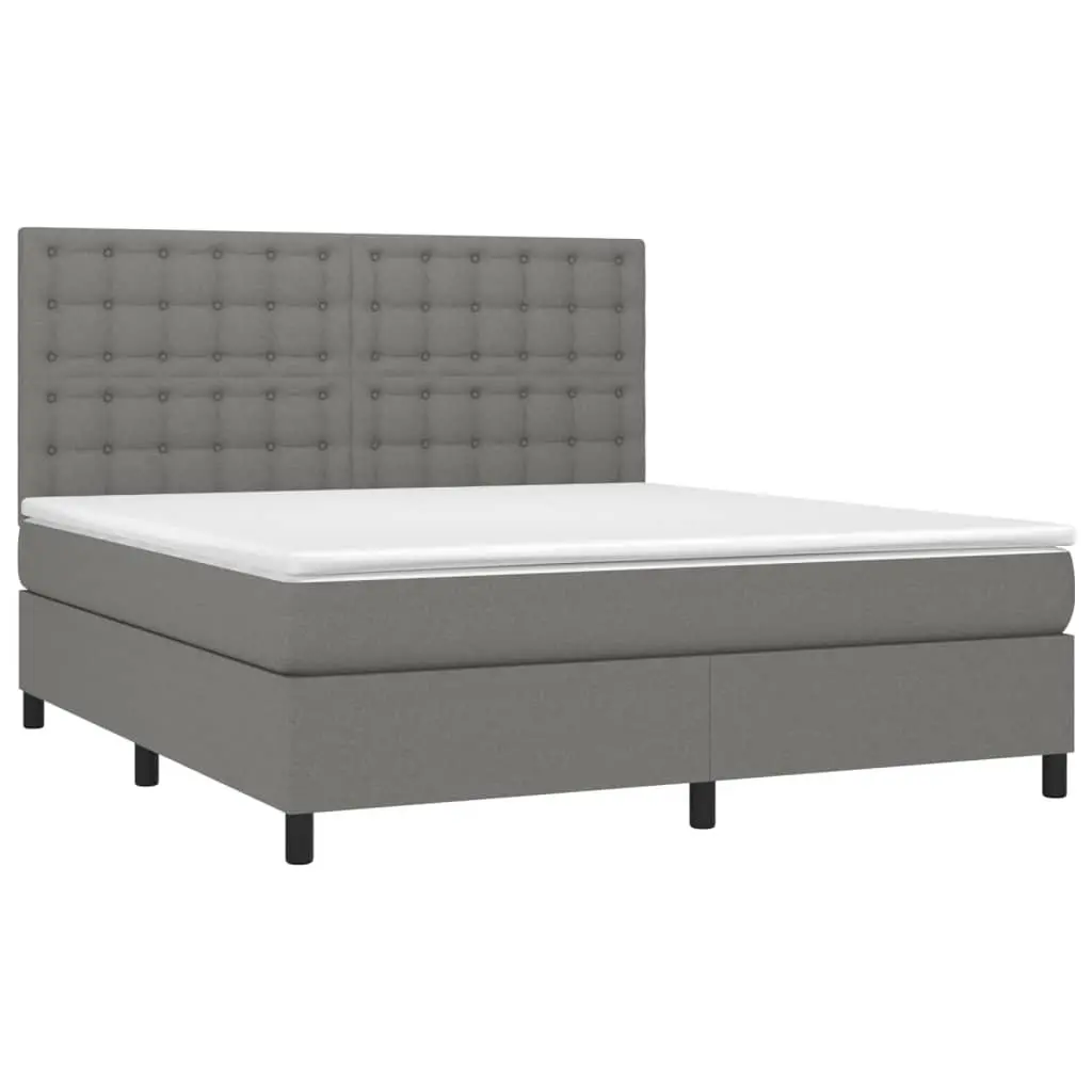Queen Size Box Spring Bed with LED Headboard Pocket Mattress Grey 153x203cm