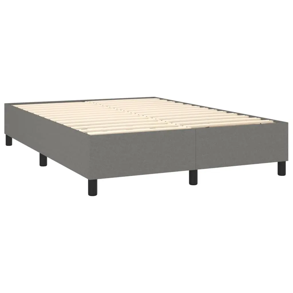 Queen Size Box Spring Bed with LED Headboard Pocket Mattress Grey 153x203cm