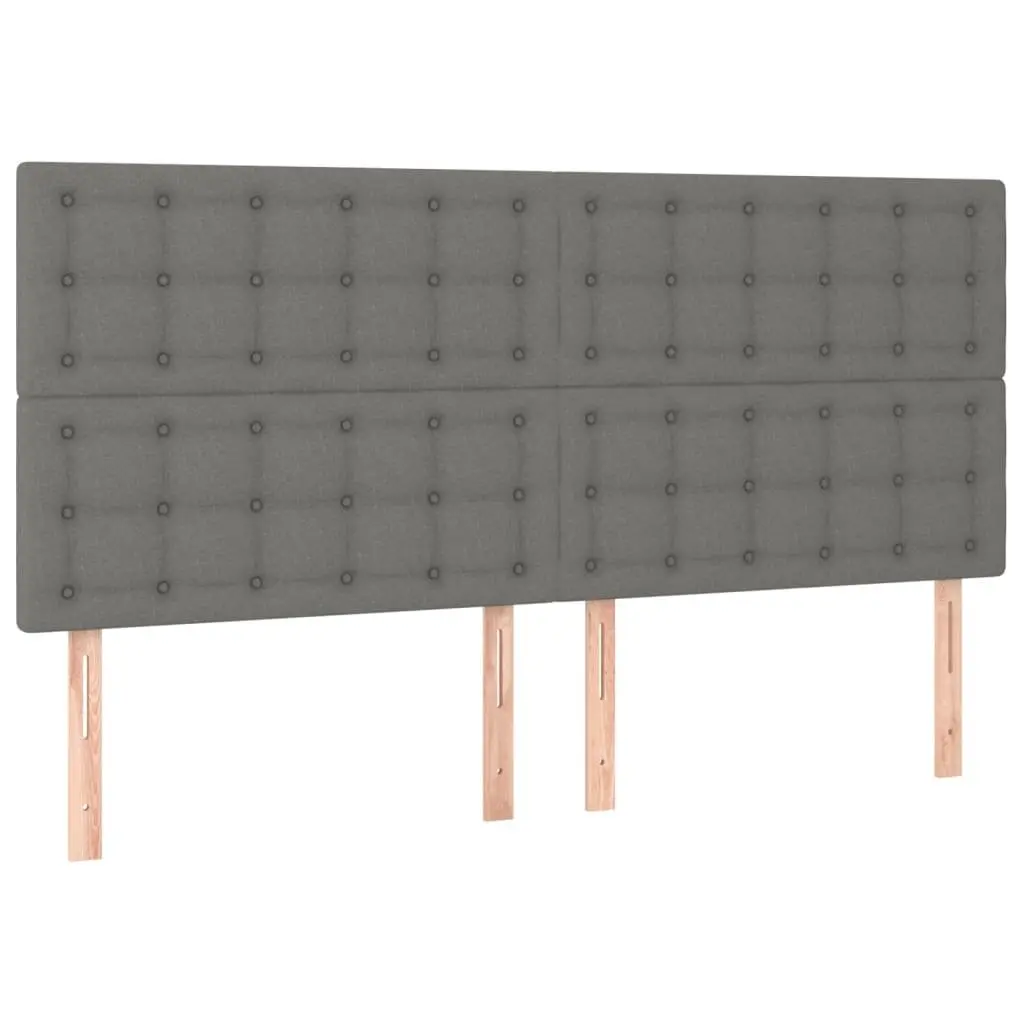 Queen Size Box Spring Bed with LED Headboard Pocket Mattress Grey 153x203cm