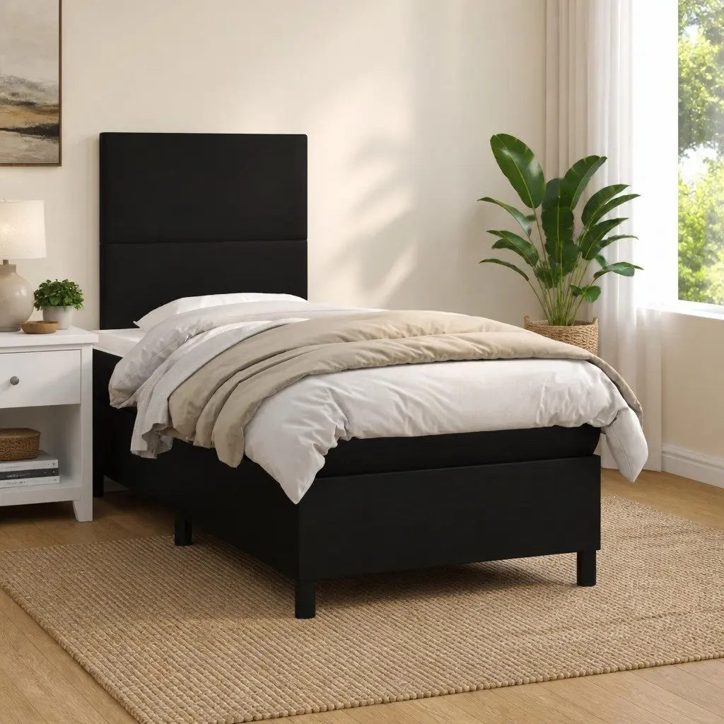 Box Spring Bed with LED Lights Adjustable Faux Leather Headboard King Single Size