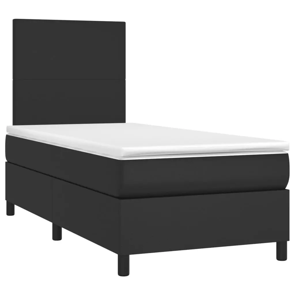 Box Spring Bed with LED Lights Adjustable Faux Leather Headboard King Single Size