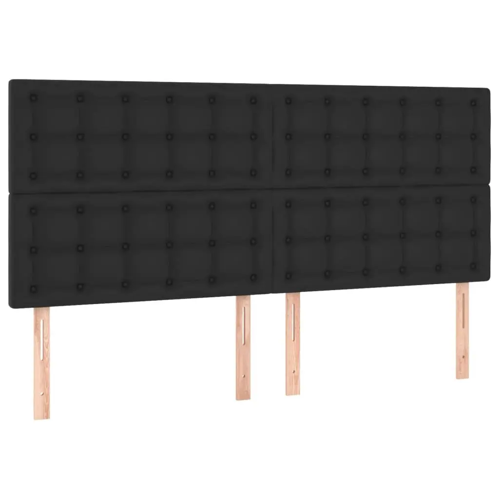 Pocket Spring Mattress Box Spring Bed with Adjustable LED Headboard in Black Faux Leather Queen Size