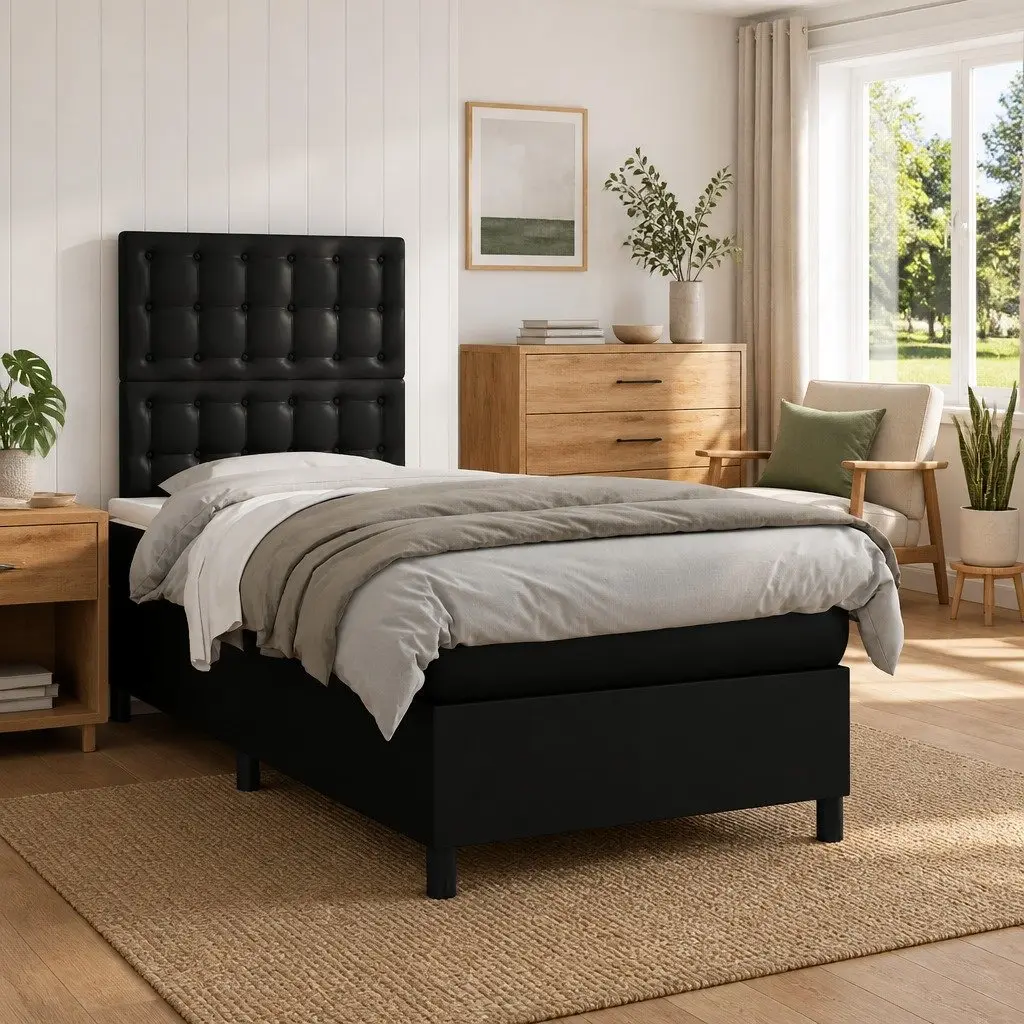 Box Spring Bed with Pocket Mattress Adjustable Headboard LED Lights King Single