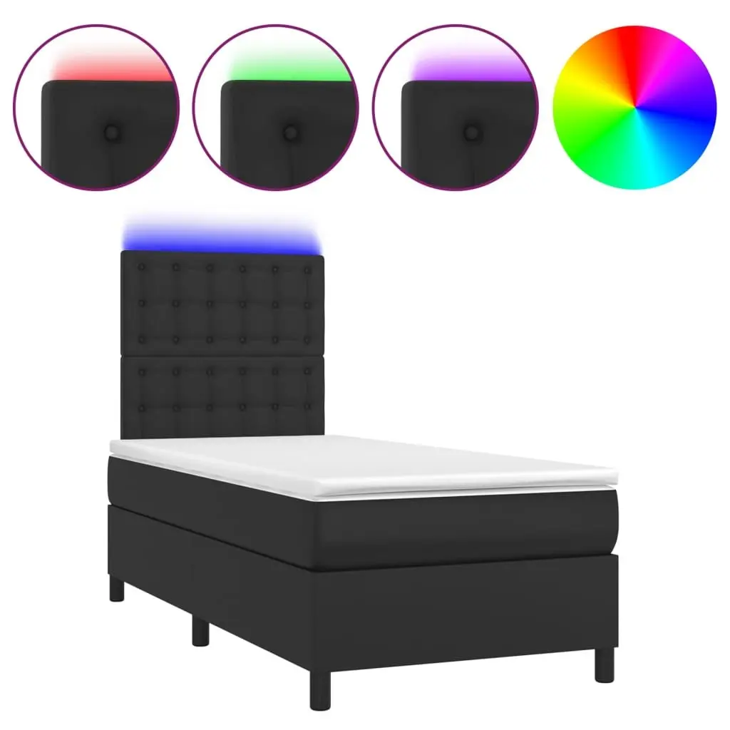 Box Spring Bed with Pocket Mattress Adjustable Headboard LED Lights King Single