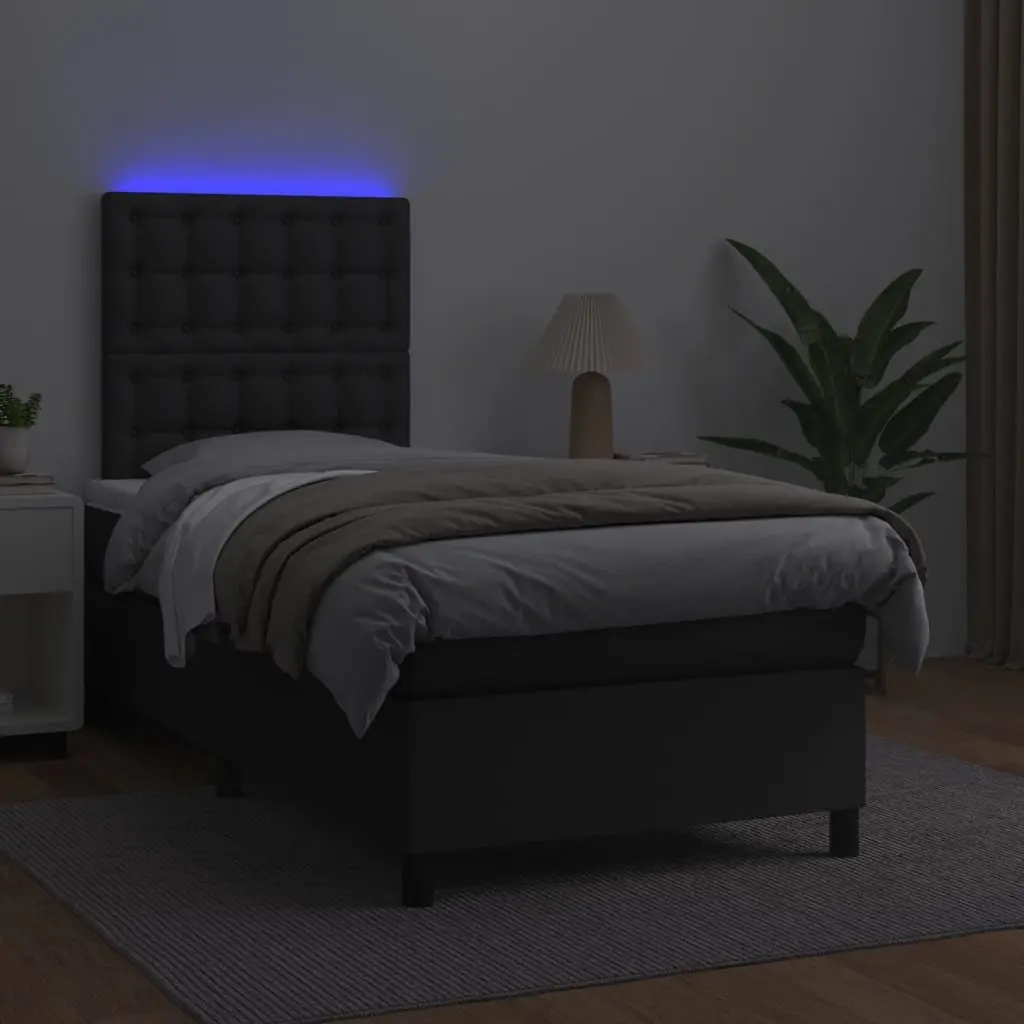 Box Spring Bed with Pocket Mattress Adjustable Headboard LED Lights King Single