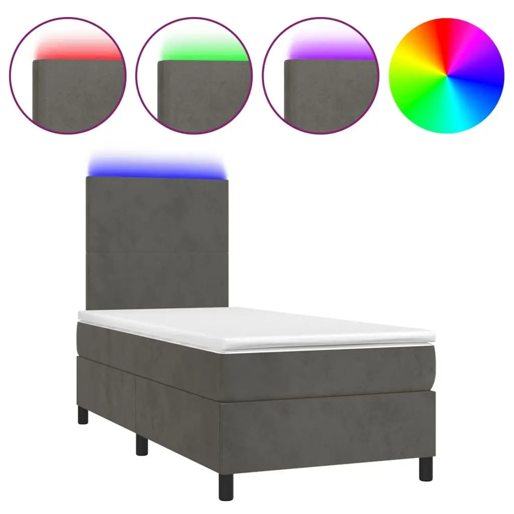 Box Spring Bed with LED Lights Velvet Headboard King Single 106x203 cm