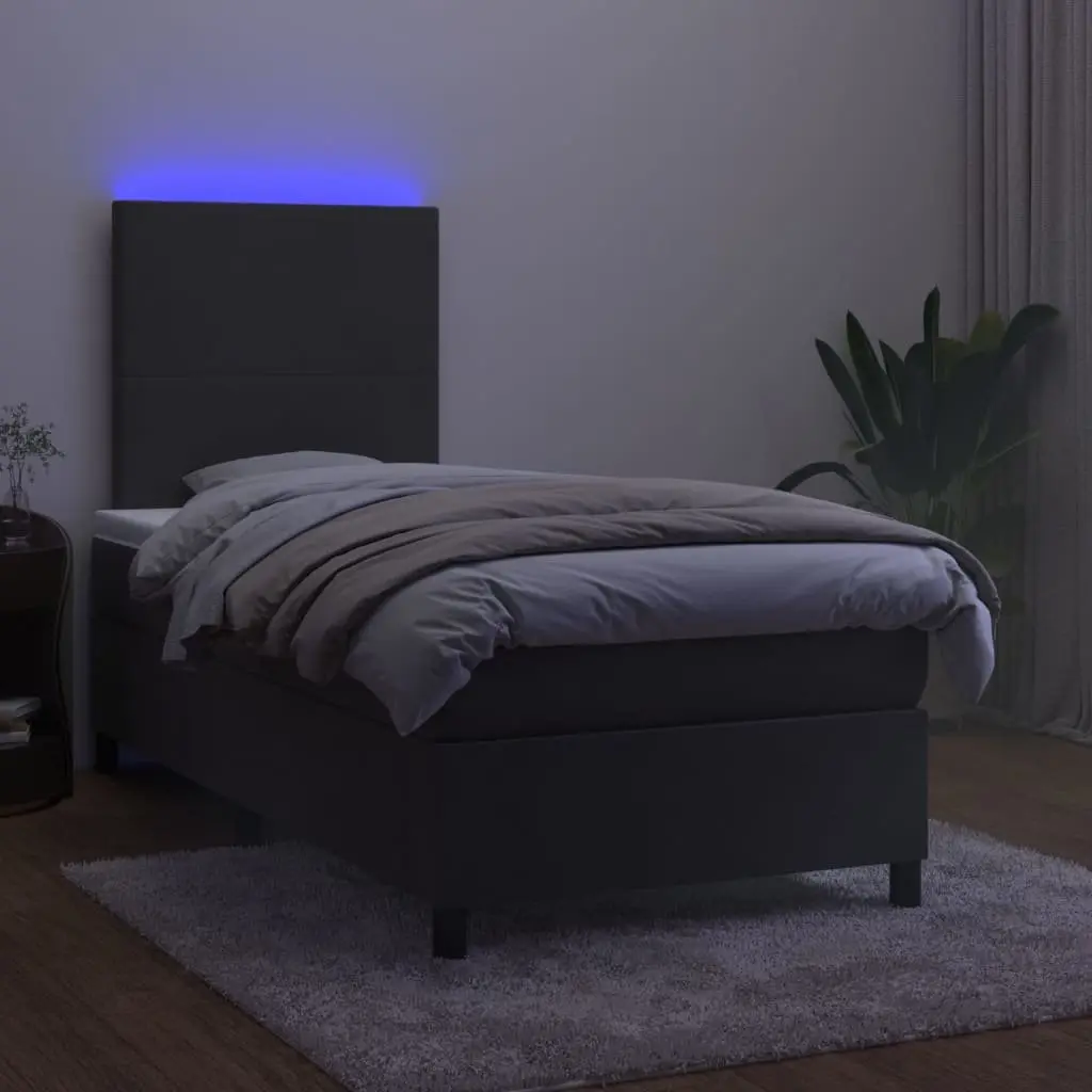 Box Spring Bed with LED Lights Velvet Headboard King Single 106x203 cm