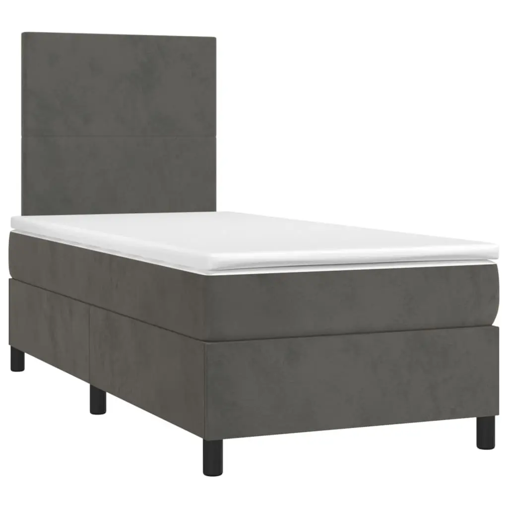Box Spring Bed with LED Lights Velvet Headboard King Single 106x203 cm