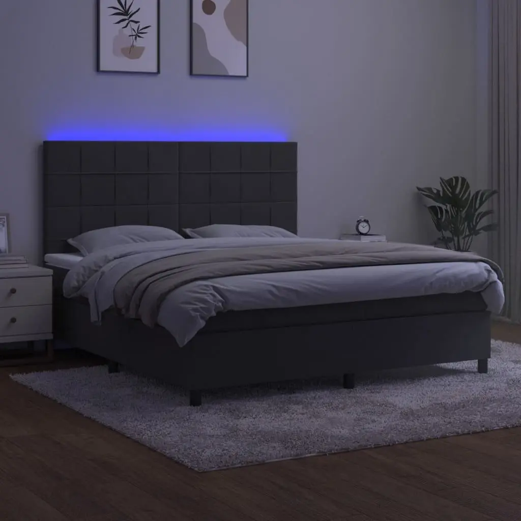 Queen Size Box Spring Bed with Pocket Spring Mattress LED Headboard Grey Velvet