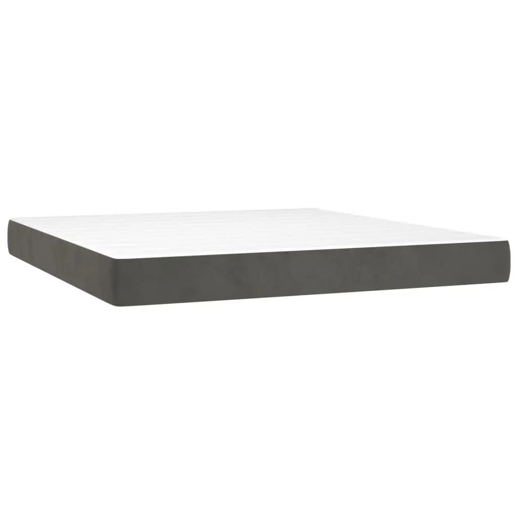 Queen Size Box Spring Bed with Pocket Spring Mattress LED Headboard Grey Velvet