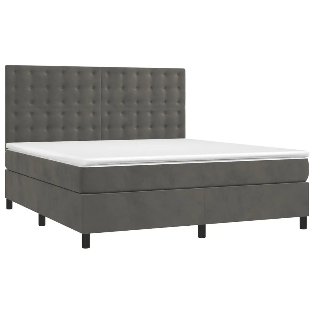 Queen Size Box Spring Bed with LED Lights Grey Velvet