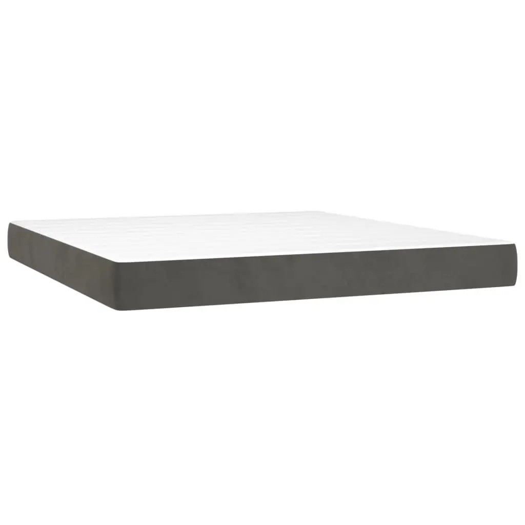 Queen Size Box Spring Bed with LED Lights Grey Velvet