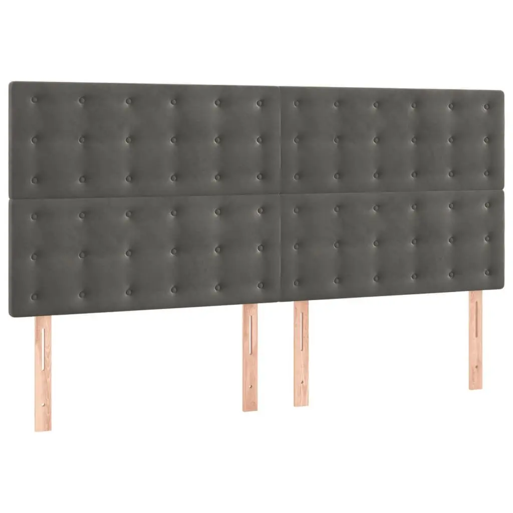 Queen Size Box Spring Bed with LED Lights Grey Velvet