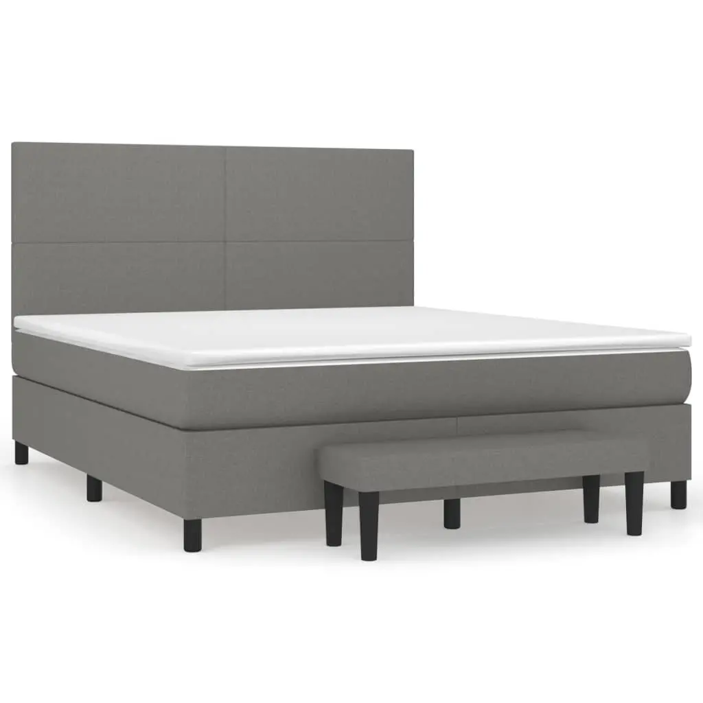 Box Spring Bed with Pocket Spring Mattress Adjustable Headboard Queen Size Grey Fabric