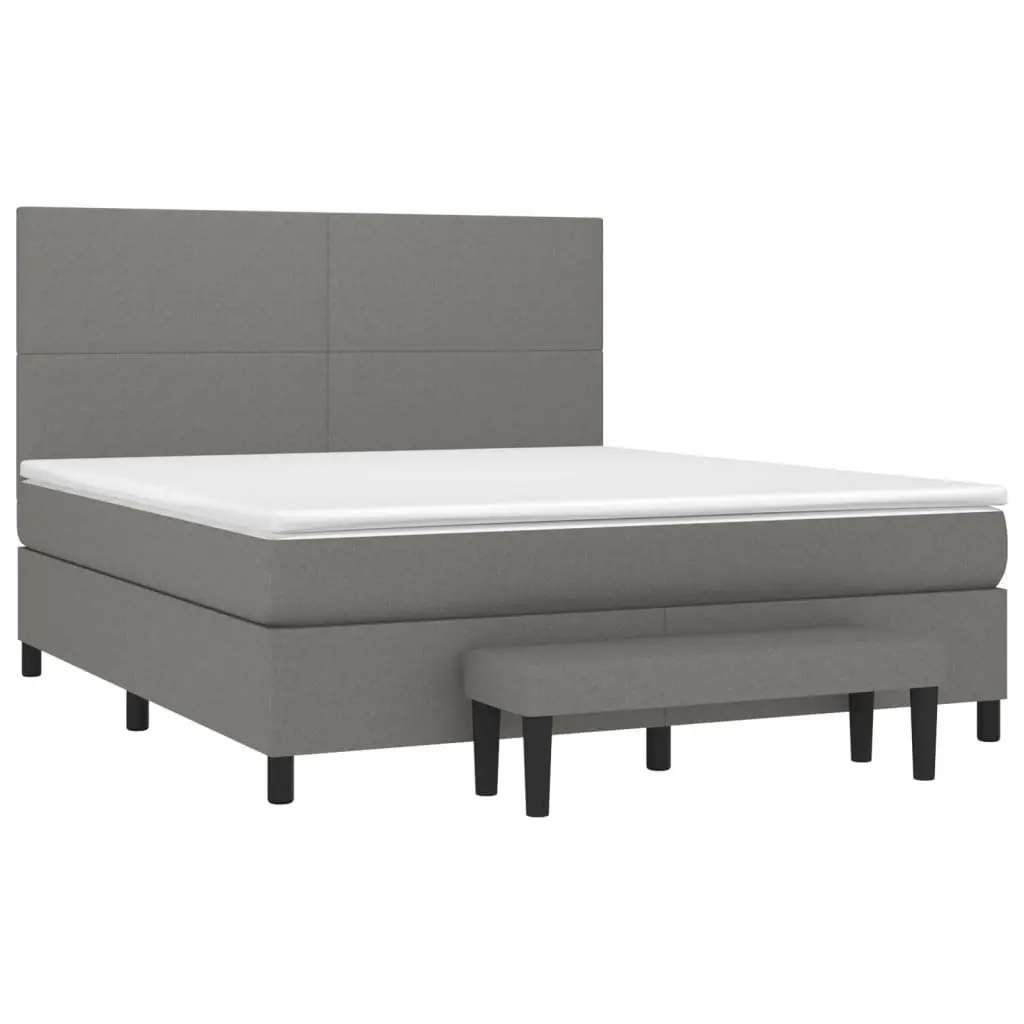Box Spring Bed with Pocket Spring Mattress Adjustable Headboard Queen Size Grey Fabric