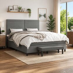 Queen Size Box Spring Bed with Pocket Spring Mattress Grey Fabric Adjustable