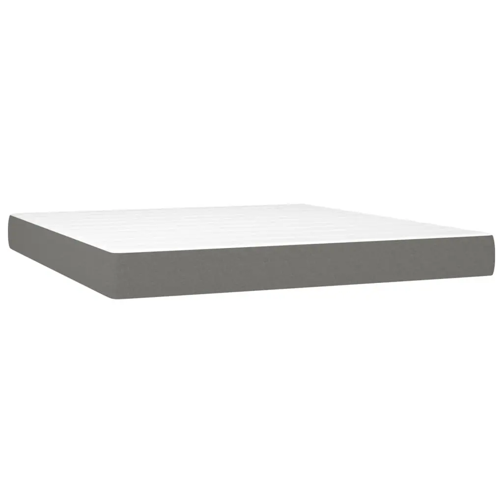 Queen Box Spring Bed with Mattress Dark Grey Fabric Adjustable Headboard 152x203 cm