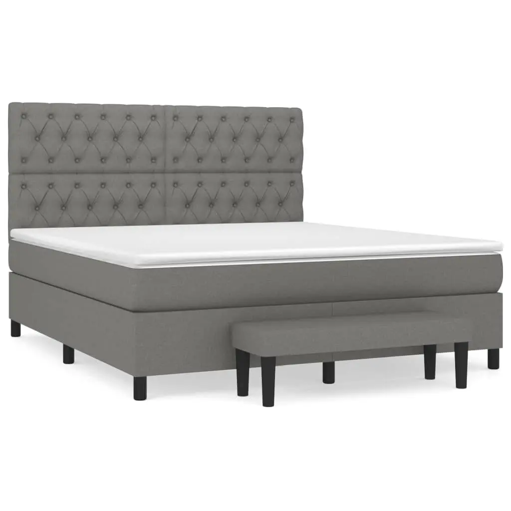 Box Spring Bed with Pocket Spring Mattress Adjustable Headboard Queen Size Dark Grey Fabric