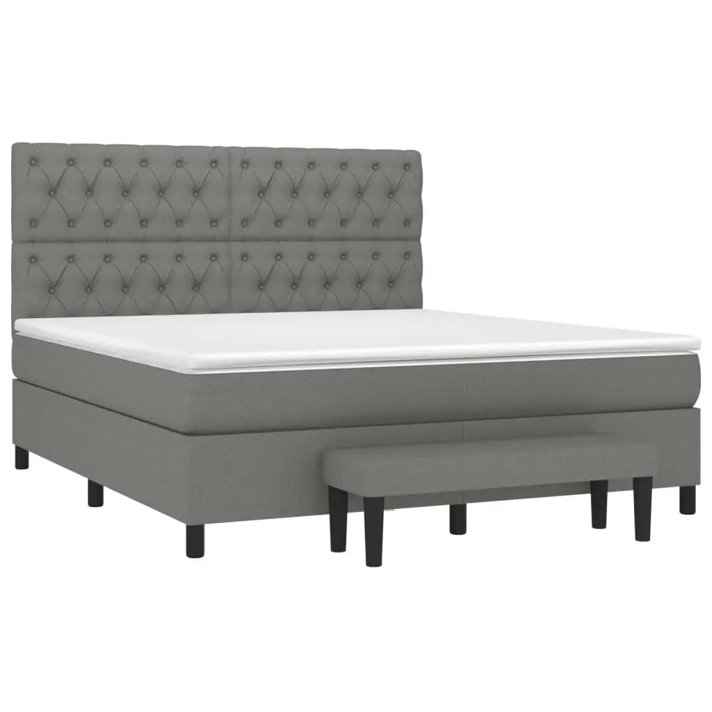 Box Spring Bed with Pocket Spring Mattress Adjustable Headboard Queen Size Dark Grey Fabric