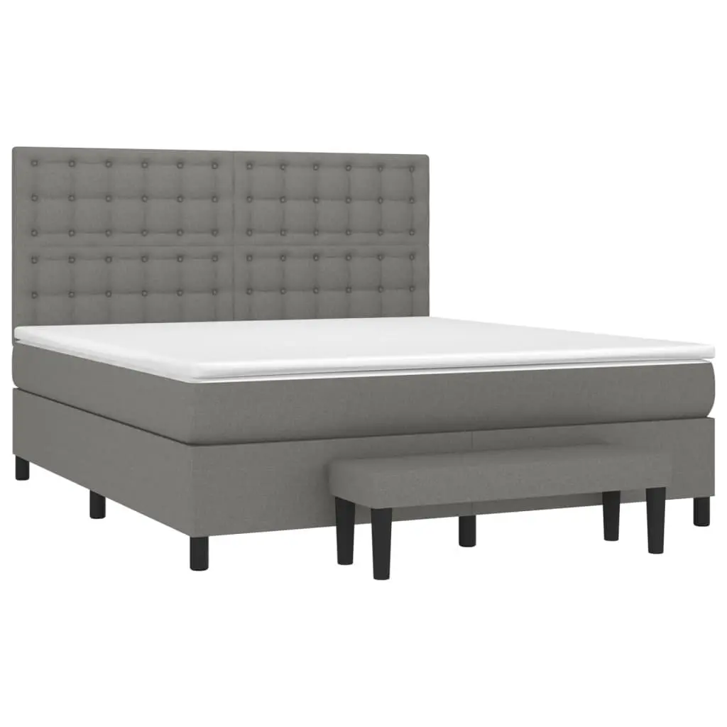 Queen Box Spring Bed with Mattress Dark Grey Fabric Adjustable Headboard 152x203 cm