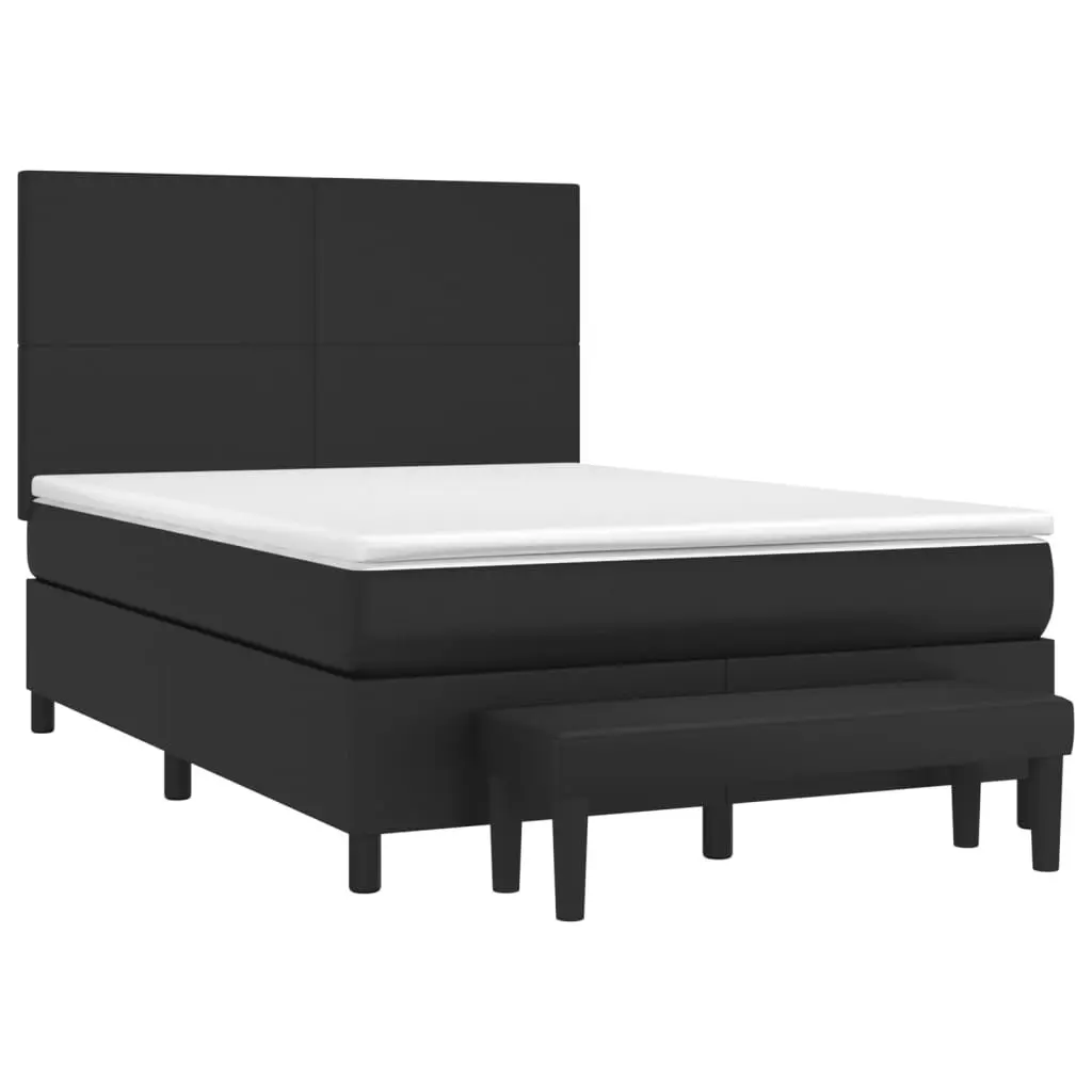 Queen Size Box Spring Bed with Adjustable Headboard Pocket Spring Mattress Black Faux Leather