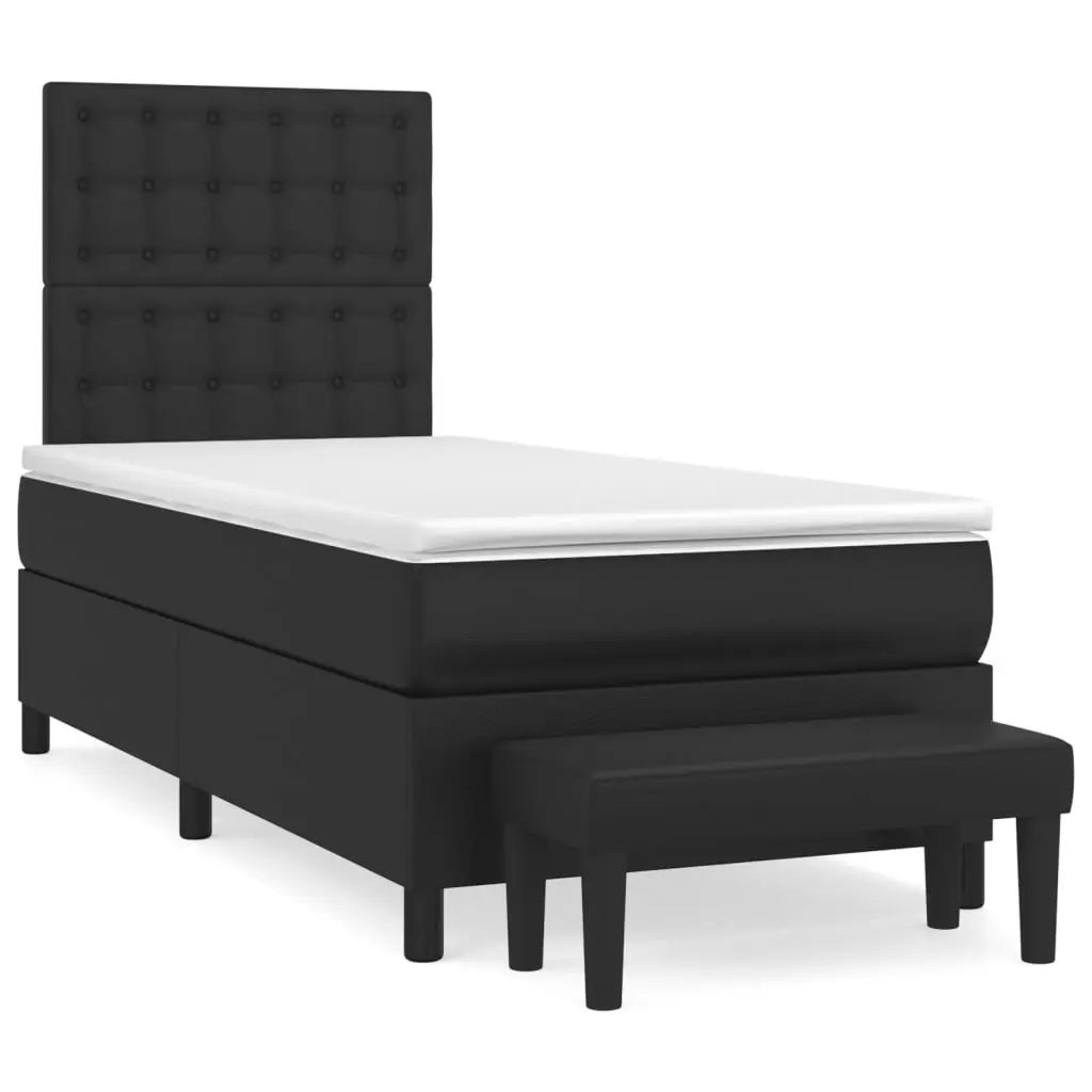 Box Spring Bed with Pocket Spring Mattress Adjustable Headboard Faux Leather Black King Single
