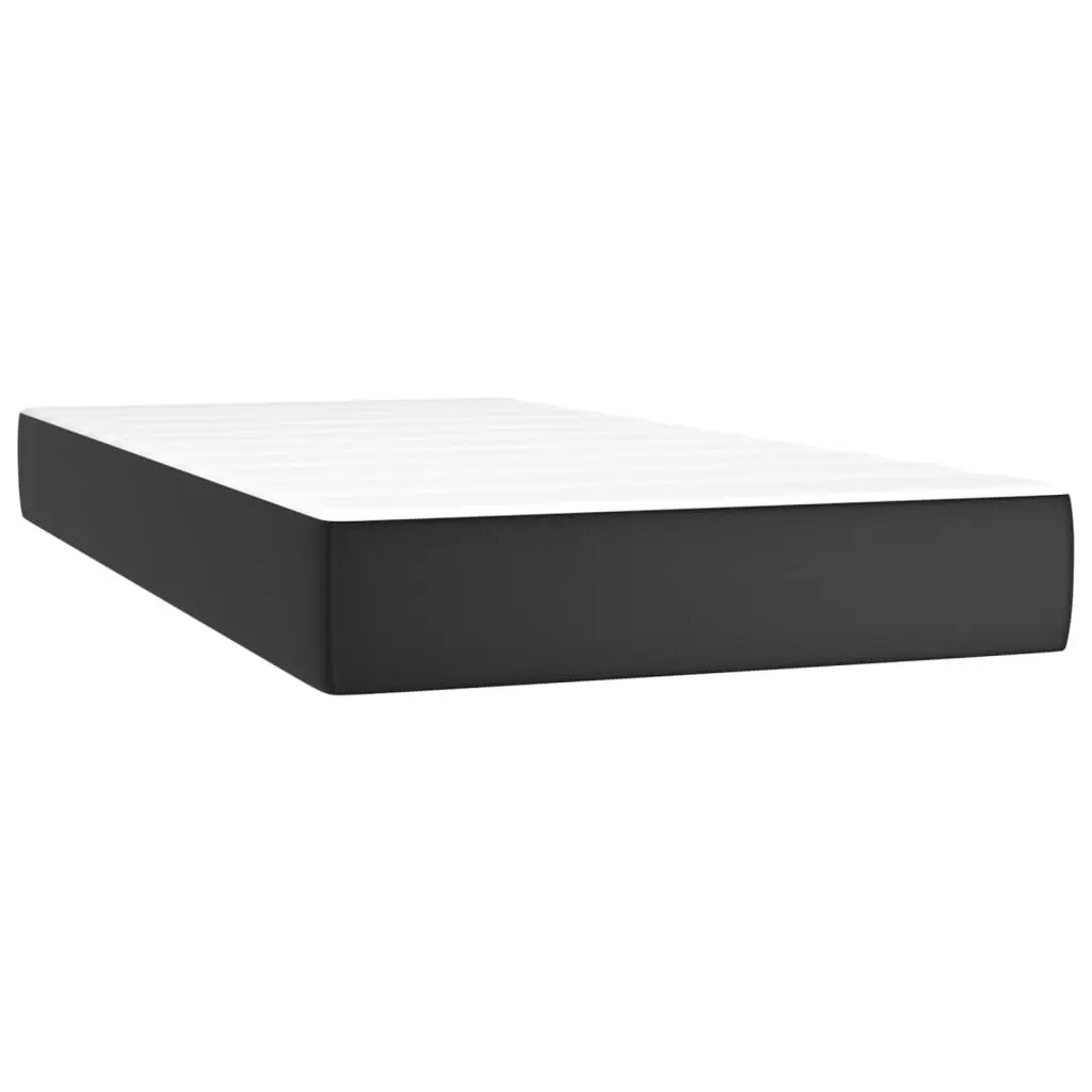Box Spring Bed with Pocket Spring Mattress Adjustable Headboard Faux Leather Black King Single