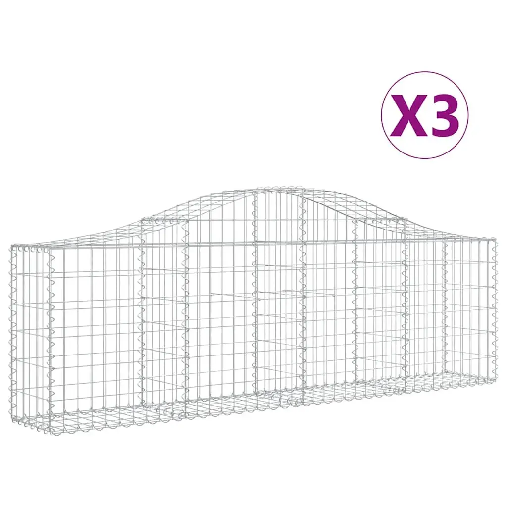 Arched Gabion Baskets Decorative Barriers Set 3 pcs 200 x 30 x 60/80 cm Galvanised Iron Construction