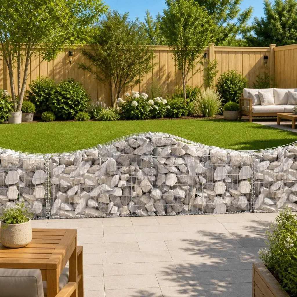 Arched Gabion Baskets Decorative Garden Barriers 5 Piece Silver 200 x 30 x 60/80 cm