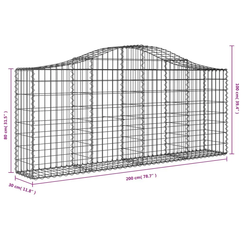 Arched Gabion Baskets Decorative Garden Barrier 200 x 30 x 80/100 cm 2 pcs
