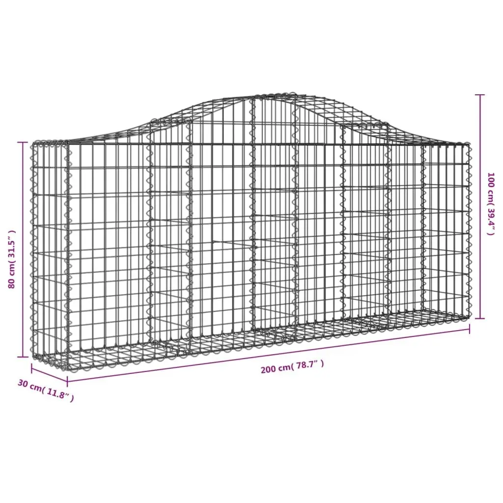 Arched Gabion Baskets Decorative Garden Barrier 3 pcs 200 x 30 x 80/100 cm