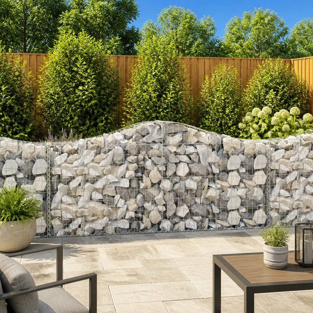 Arched Gabion Baskets Decorative Garden Retaining Wall Barrier 200 x 30 x 80/100 cm