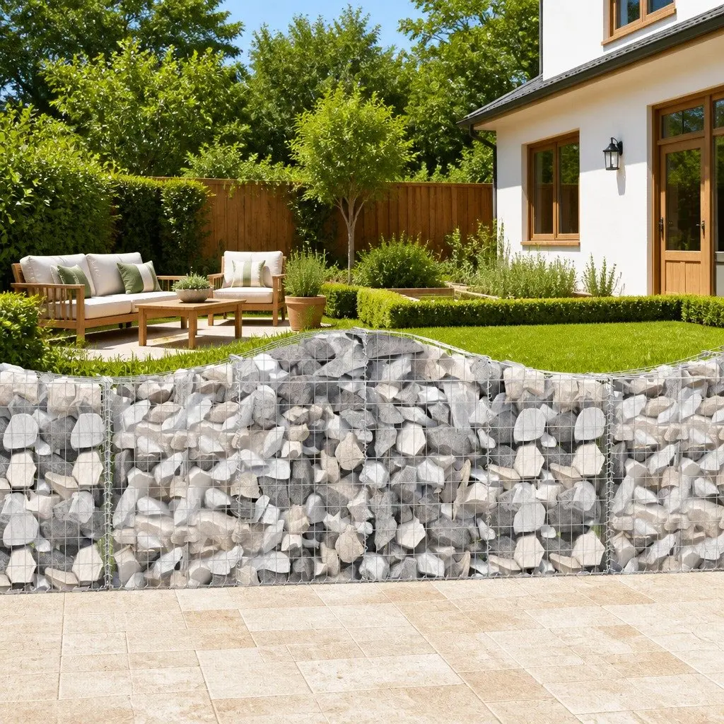 Arched Gabion Baskets Decorative 200 x 30 x 80/100 cm 5 Piece Garden Retaining Wall Barriers