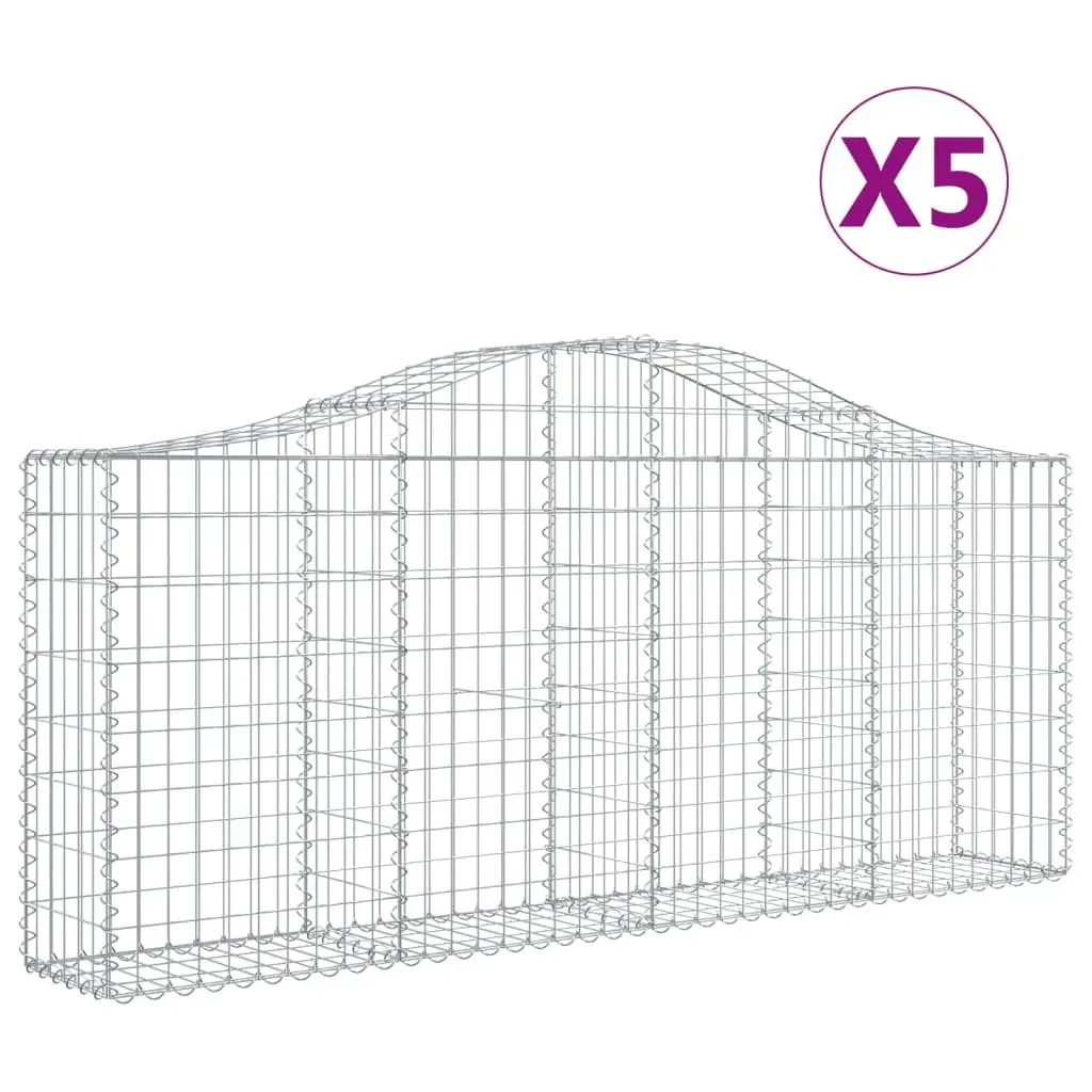 Arched Gabion Baskets Decorative 200 x 30 x 80/100 cm 5 Piece Garden Retaining Wall Barriers