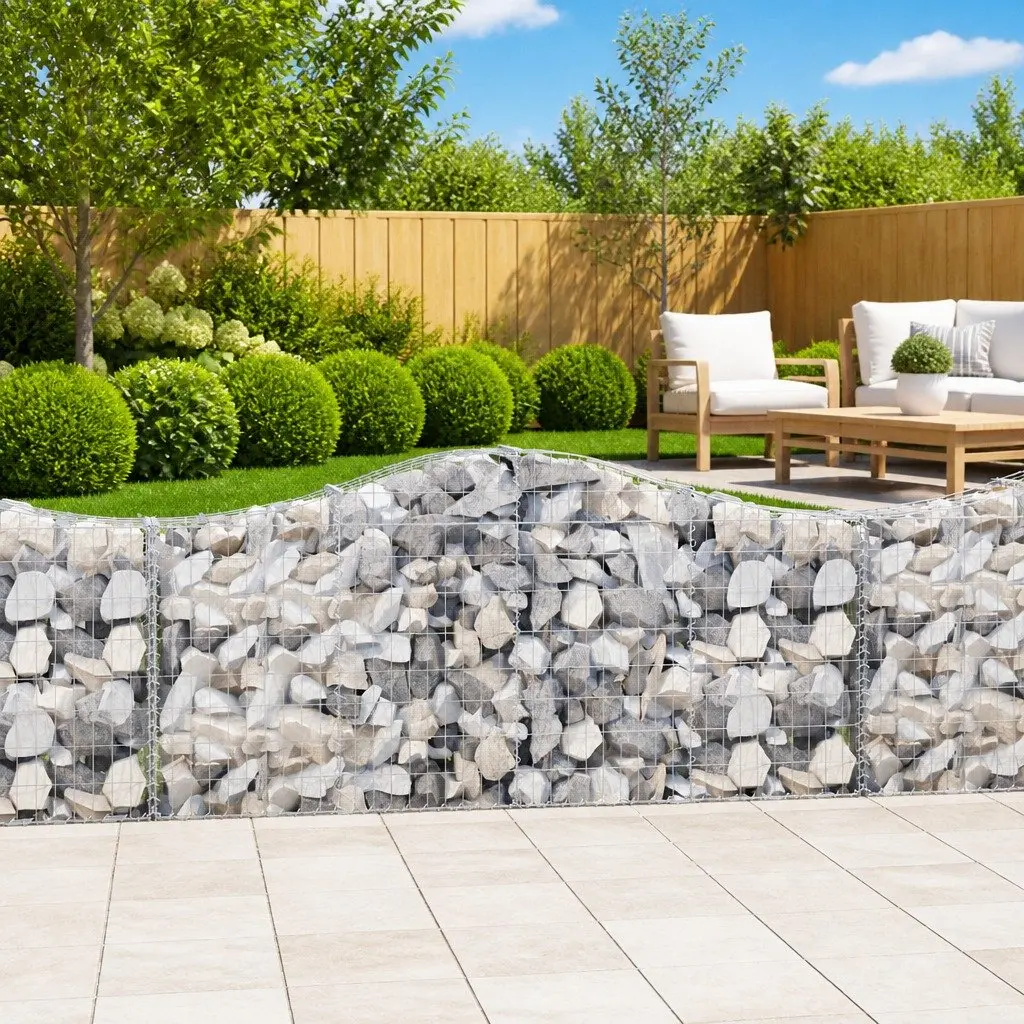 Arched Gabion Baskets Decorative Garden Barrier 6 Piece 200 x 30 x 80-100 cm Galvanised Iron Construction