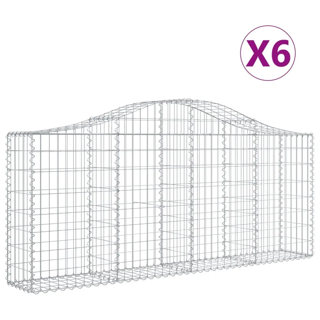 Arched Gabion Baskets Decorative Garden Barrier 6 Piece 200 x 30 x 80-100 cm Galvanised Iron Construction