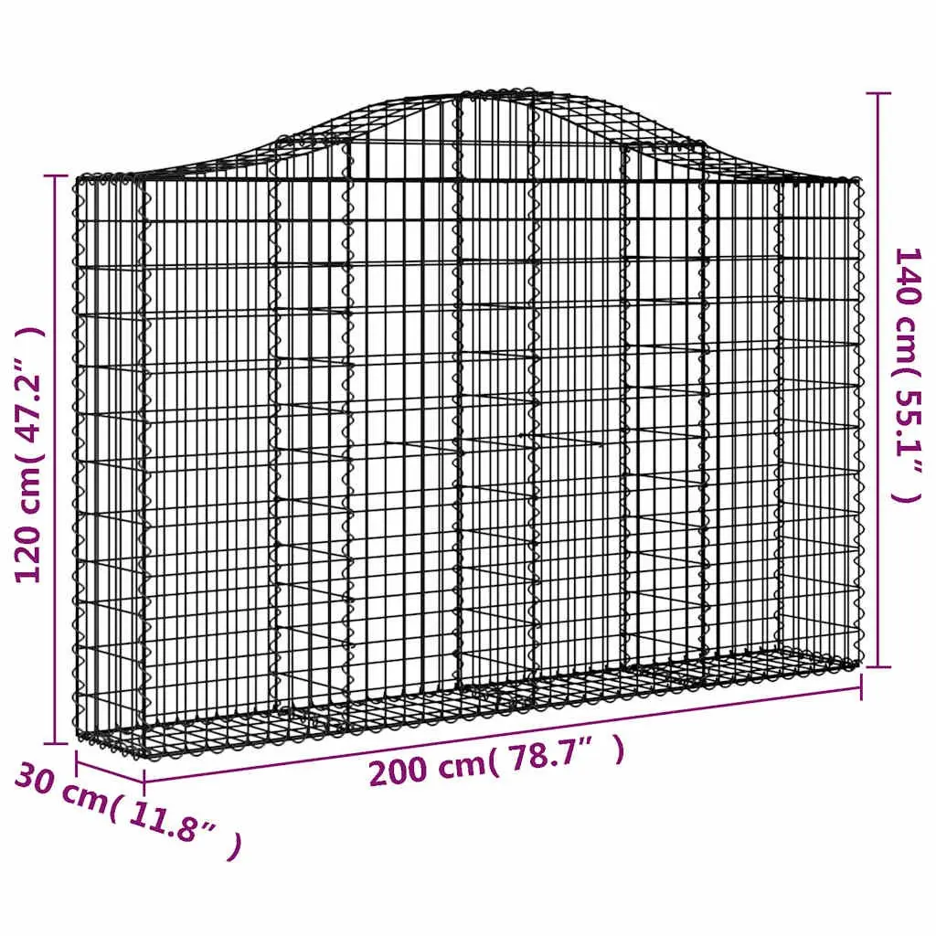 Arched Gabion Baskets Decorative Garden Barrier 200 x 30 x 120140 cm 2 pcs