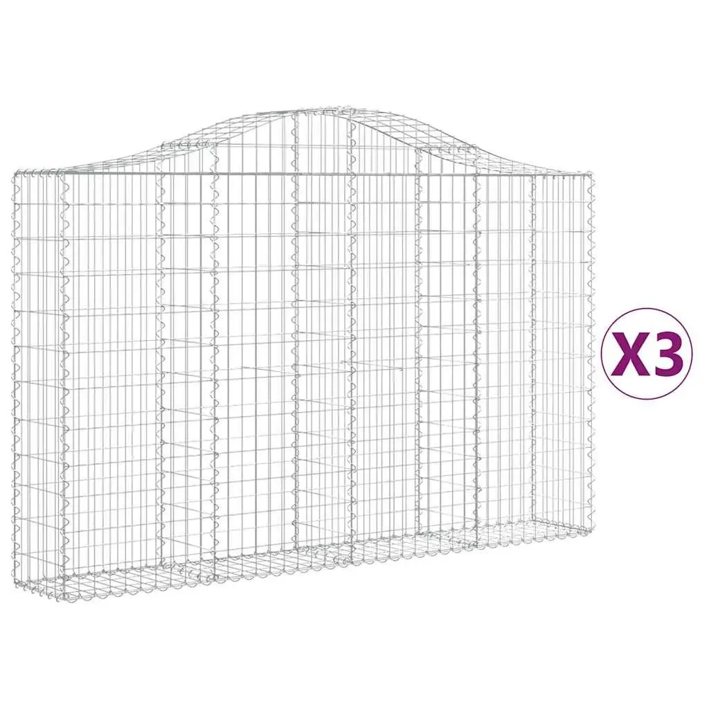 Arched Gabion Baskets Decorative Garden Barrier 3 Piece 200 x 30 x 120/140 cm Silver Galvanised Iron Construction