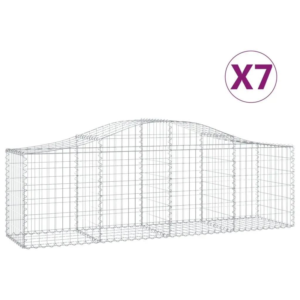 Arched Gabion Baskets Set 7 pcs Decorative Garden Retaining Wall Barrier Silver 200 x 50 x 60/80 cm