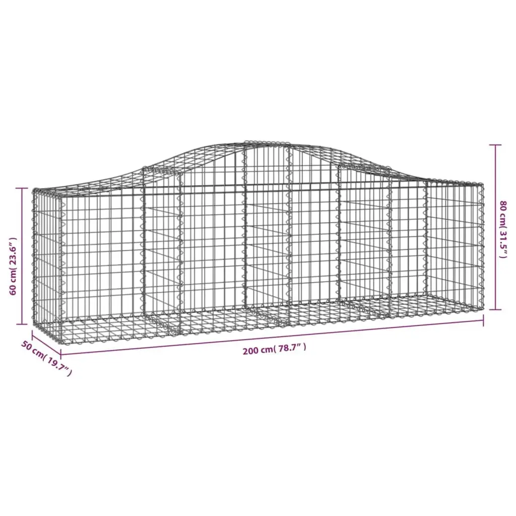 Arched Gabion Baskets Set 7 pcs Decorative Garden Retaining Wall Barrier Silver 200 x 50 x 60/80 cm