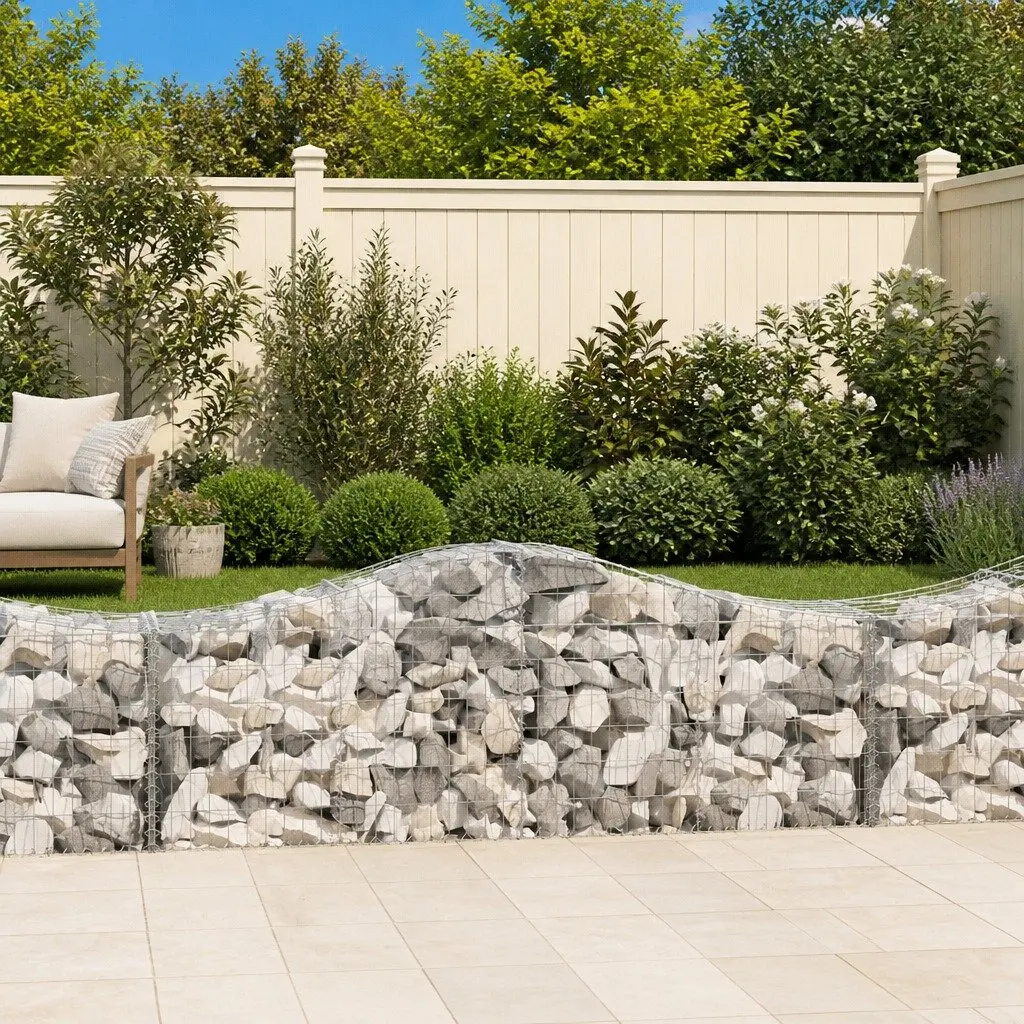 Arched Gabion Baskets Decorative Sound-Insulating 200x50x60/80cm 9 Piece Garden Barrier Retaining Wall