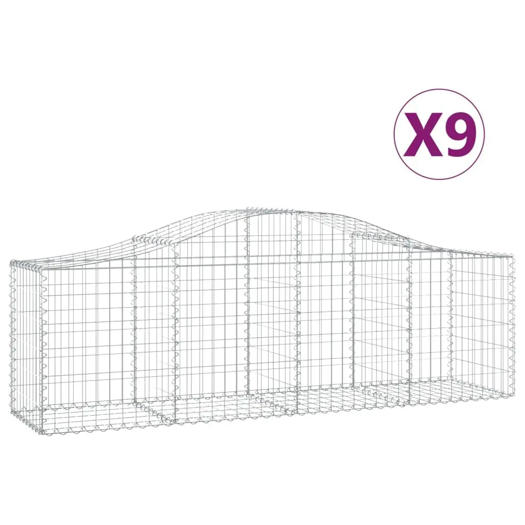 Arched Gabion Baskets Decorative Sound-Insulating 200x50x60/80cm 9 Piece Garden Barrier Retaining Wall