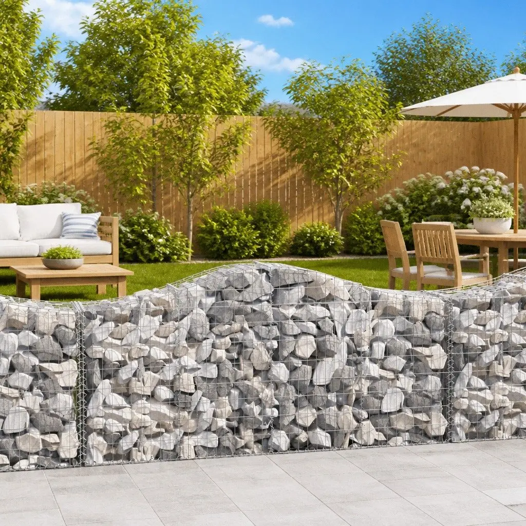 Arched Gabion Baskets Decorative Barrier 200 x 50 x 80/100 cm 6 Piece Garden Retaining Wall Outdoor